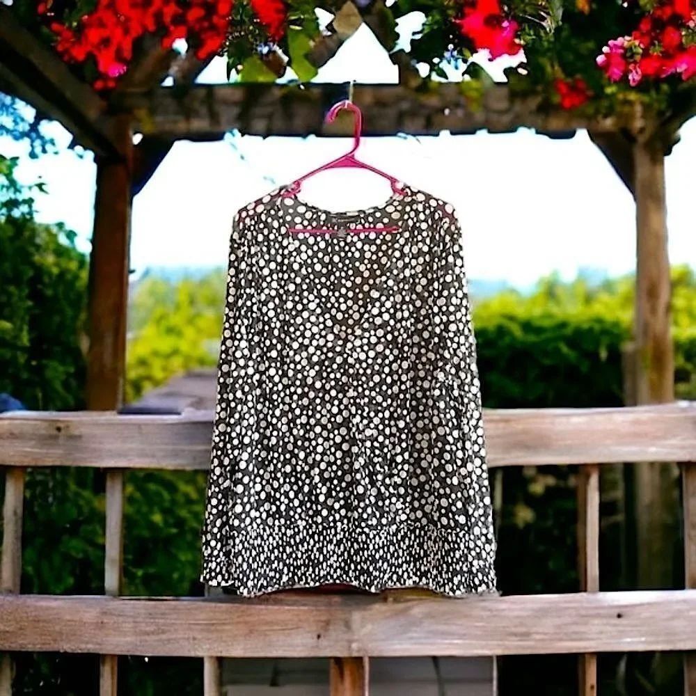 INC l Black ‘n White l Polka Dotted l Sheer Blouse l Long Sleeve l Sheer l 3X